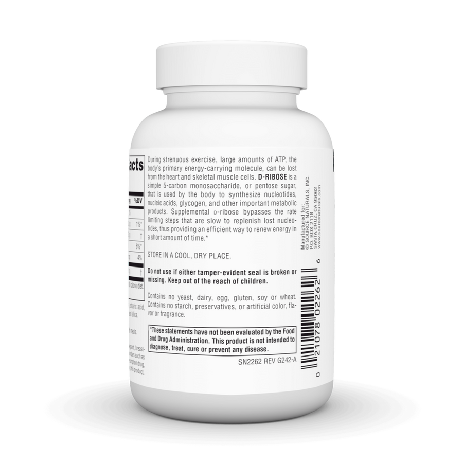 Barcode image: Source Naturals D-Ribose 1000mg tablets bottle barcode 60 count
