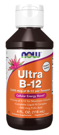 NOW Ultra B-12 liquide 5000 mcg avec complexe B & folate - 118 mL