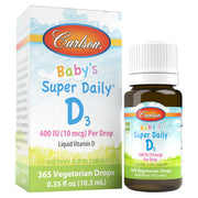 Front image: Carlson Baby Super Daily D3 liquid vitamin D3 400 IU drops 10.3 ml bottle & box