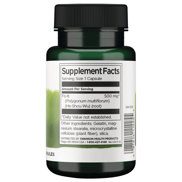 Swanson Full Spectrum Fo-Ti He-Shou-Wu 500mg 60 Capsules supplement facts and ingredients packaging & barcode