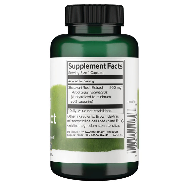 Swanson Shatavari Root Extract 500mg 120 Capsules supplement bottle with label on a white background