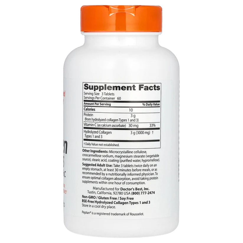 Doctor's Best Collagen Types 1 & 3 with Peptan & Vitamin C – 180 Tablets