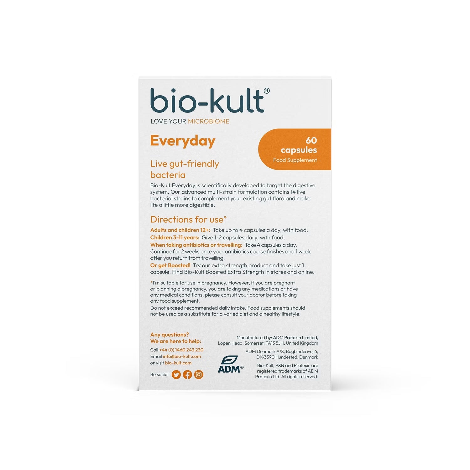 Bio-Kult Everyday supplement facts and ingredients label 60 capsules on white background 