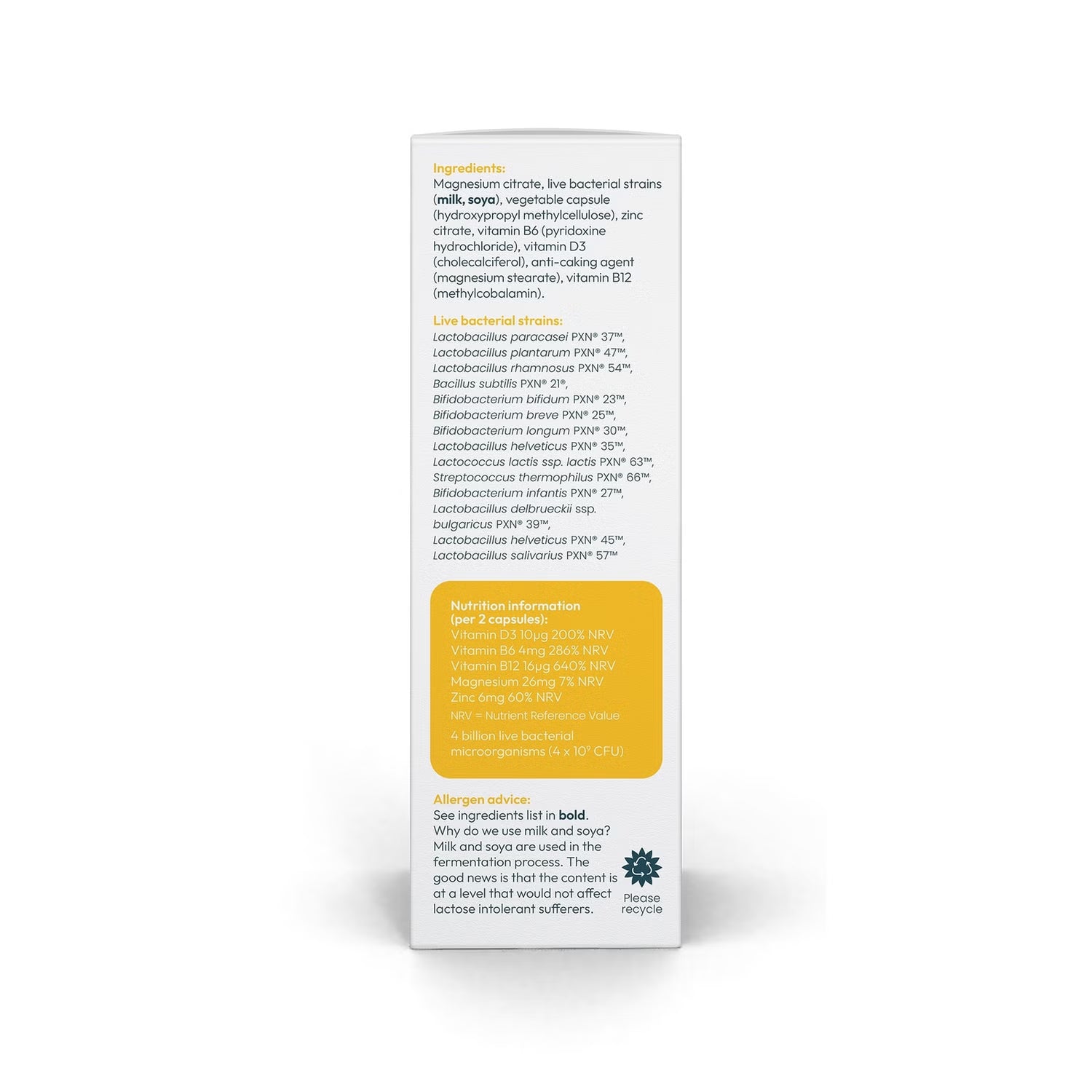 Bio-Kult Brighten supplement facts and ingredients label 60 capsules on white background