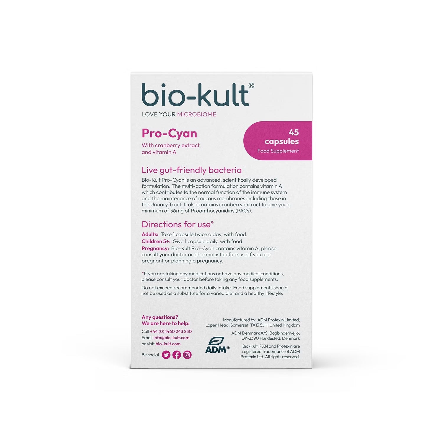 Bio-Kult Pro-Cyan supplement facts and ingredients label on white background