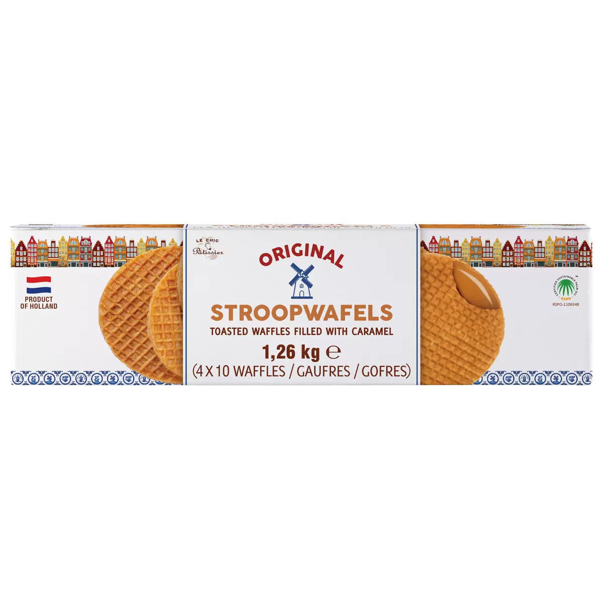 Le Chic Pâtissier Original Stroopwafels, box packaging, caramel flavour, 1.26kg, 40 waffles