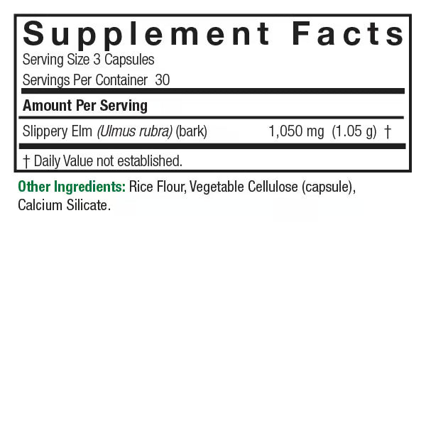 Nature’s Answer Slippery Elm Bark Capsules 90 count supplement facts label