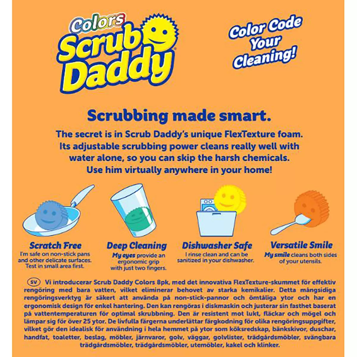 Scrub Daddy Colors FlexTexture Scrubbers 8 pack product details and material information