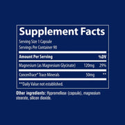 Supplement Facts Image: Trace Minerals Magnesium Glycinate 120mg supplement facts ingredients bottle 90 count