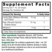 Nature’s Answer Melatonin Plus Lemon Balm & Hops 60ml supplement facts label