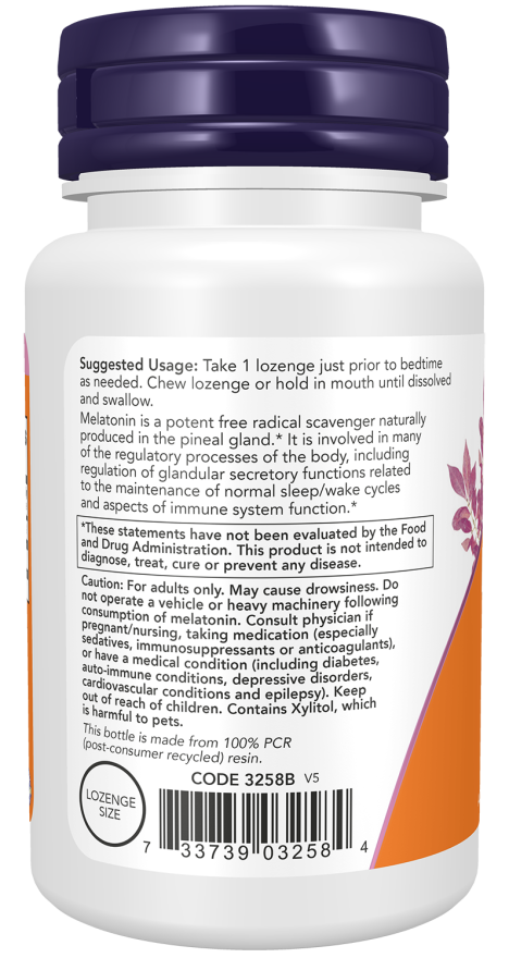 Product barcode for NOW Foods Melatonin chewables.