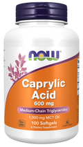 Complément d'huile MCT NOW - Capsules molles d'acide caprylique 600 mg - 100 unités
