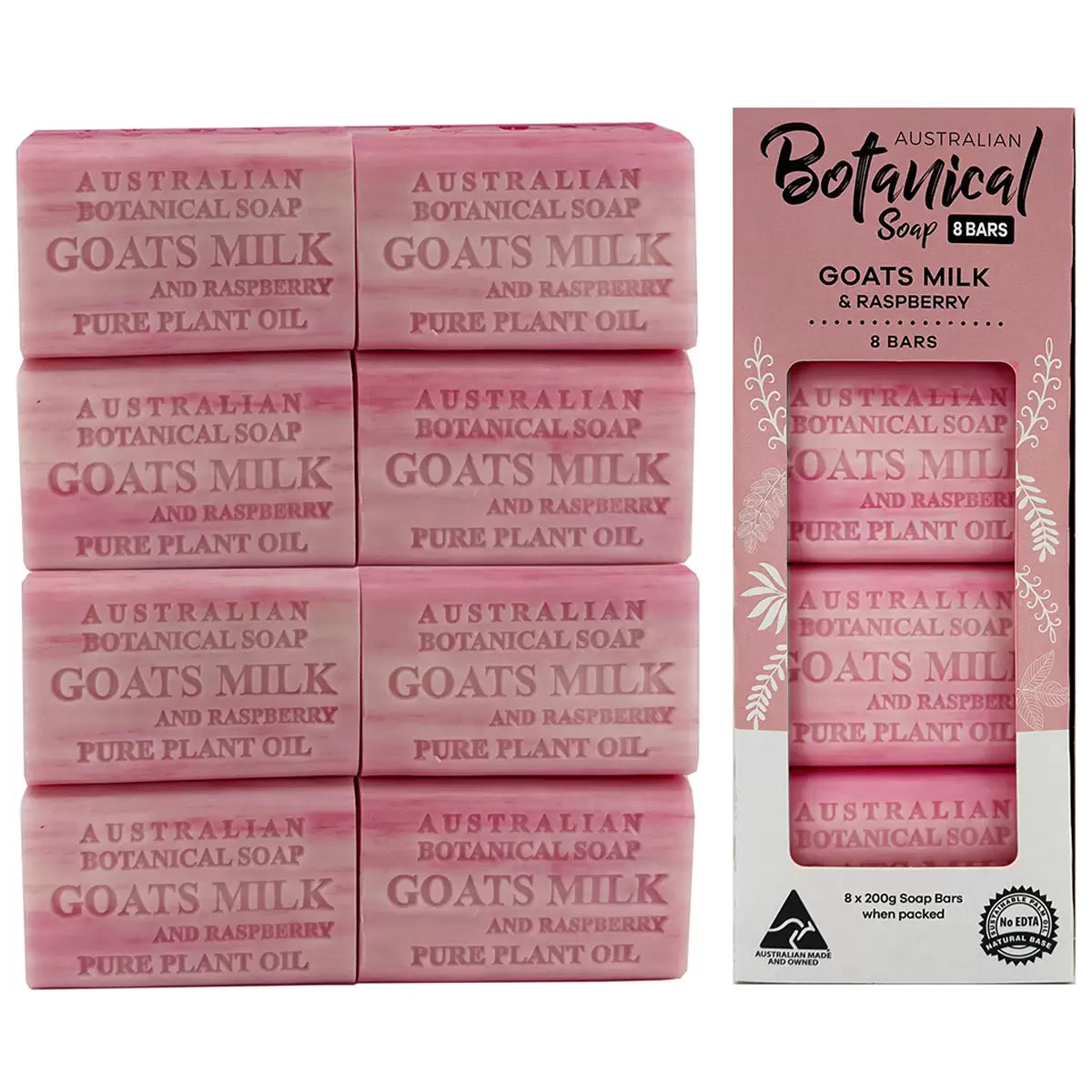 Australian Botanical soap goat milk raspberry bars 8 pack 193g each