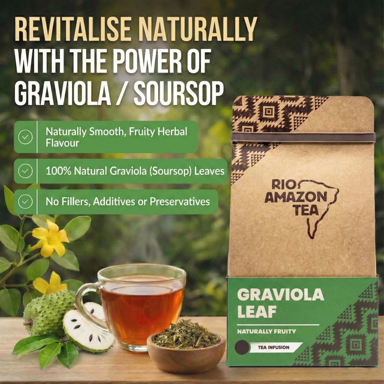Rio Amazon Graviola Leaf Tea Infusion ingredient information herbal tea 40 teabags