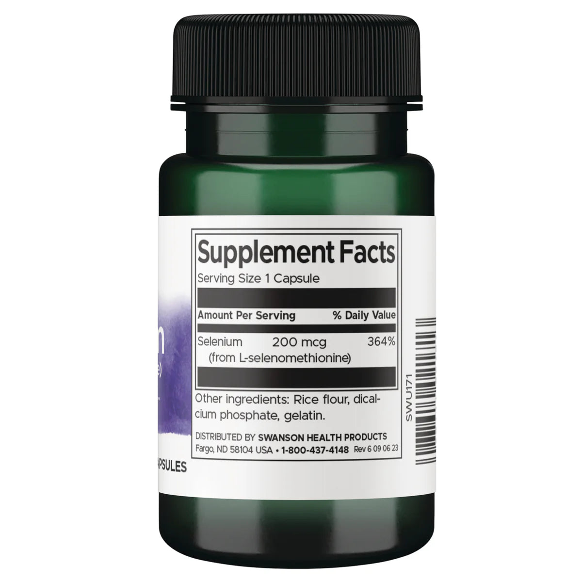 Back: Supplement facts label for L-Selenomethionine selenium showing purity.