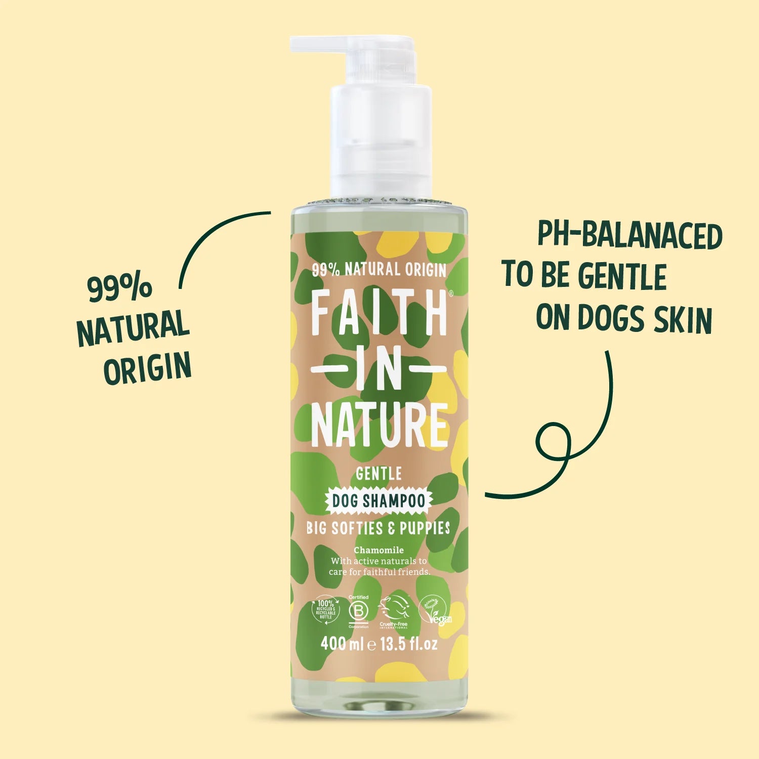 Faith In Nature Gentle Dog & Puppies Chamomile Shampoo 400ml bottle product information