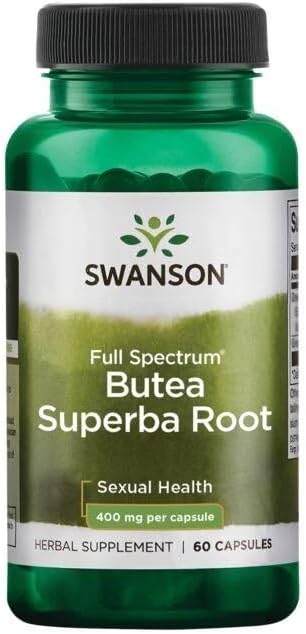 Swanson Full Spectrum Butea Superba Root 400mg 60 Capsules supplement bottle on a white background