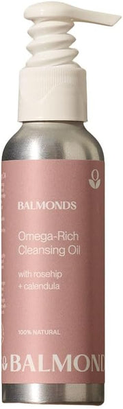 Front image: Balmonds Omega Rich Cleansing Oil 125ml bottle natural facial cleanser packaging