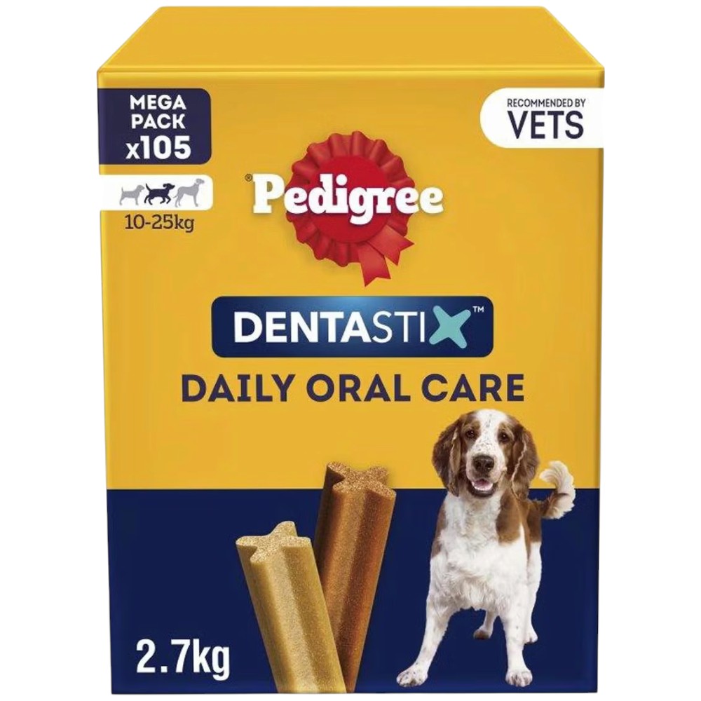 Pedigree Dentastix Daily Oral Care Medium Dogs 10–25kg 105 Sticks box front packaging