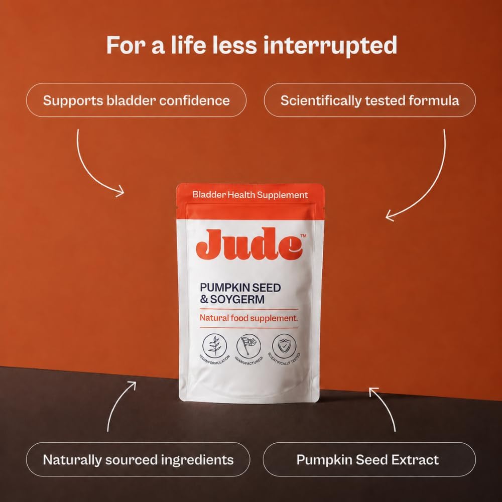 Jude Bladder Health Supplement, cardboard box and capsule packaging, no flavour, 60 capsules, daily supplement use