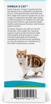 Supplement facts, barcode, ingredients, and directions for cat fish oil liquid.