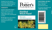  Product label, Ingredients, barcode and directions for Potters Witch Hazel Lotion.