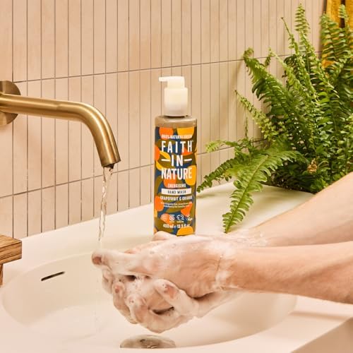 Faith In Nature Grapefruit & Orange Energising Hand Wash, pump bottle packaging, grapefruit and orange, 400ml, hand care