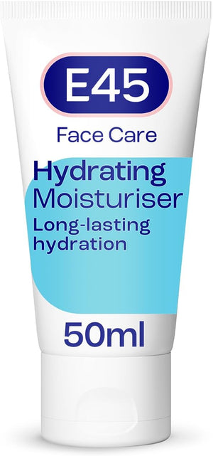 E45 Face Care Hydrating Moisturiser fragrance free facial skincare tube for dry sensitive skin 50ml