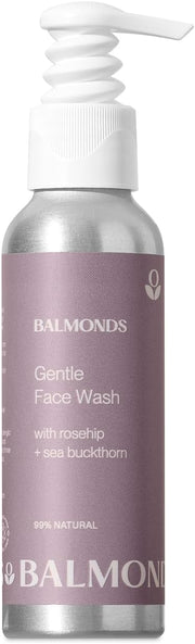 Front image: Balmonds Gentle Face Wash 125ml bottle natural facial cleanser packaging