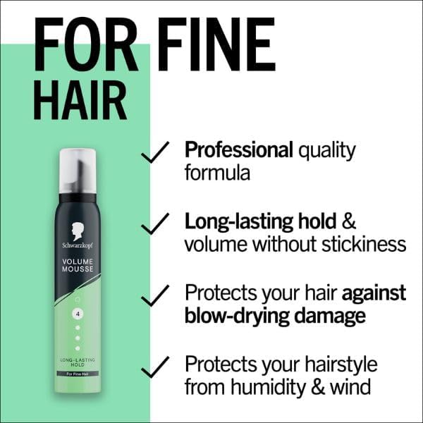 Schwarzkopf Styling Volume Mousse, aerosol can packaging, fragrance not specified, 200ml, Hold 4 for Fine Hair,
