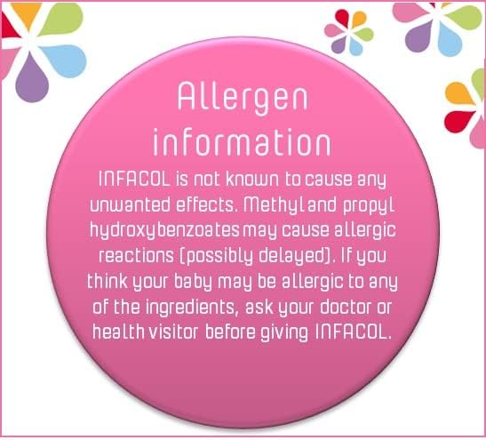Infacol Baby Comfort Aid 85ml bottle with dropper, for infant wind and colic support allergen information.