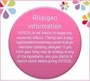 Infacol Baby Comfort Aid 85ml bottle with dropper, for infant wind and colic support allergen information.