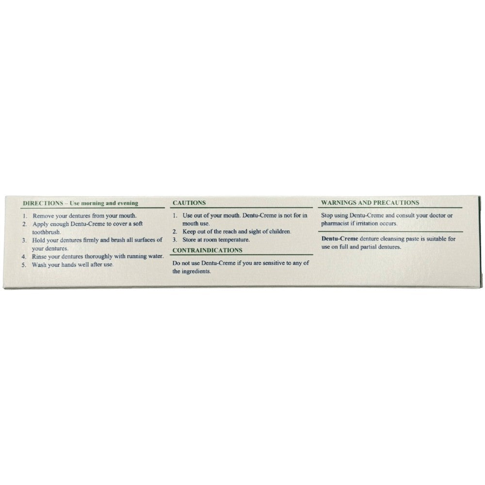 Dentu-Creme Fresh Mint denture cleansing paste 75ml tube how to use