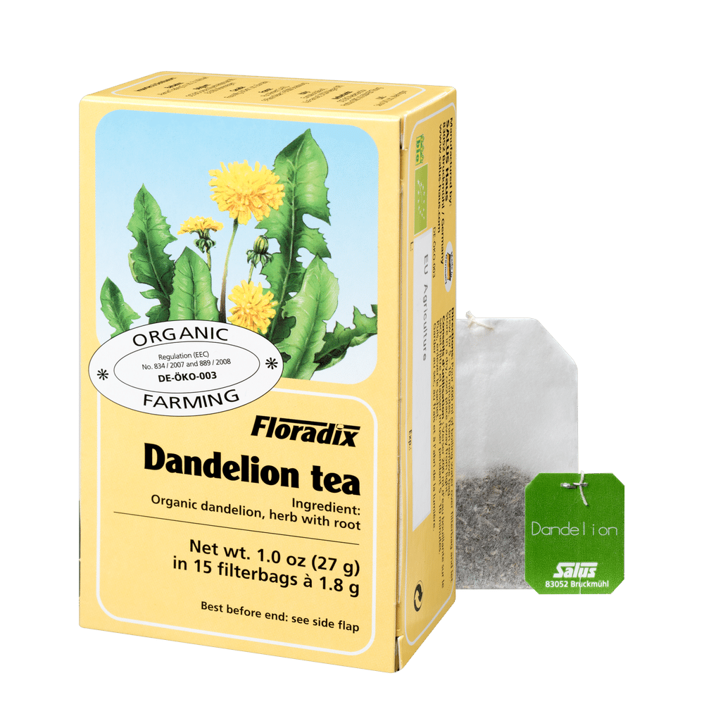 Floradix Organic Dandelion Herbal Tea box, 15 teabags.