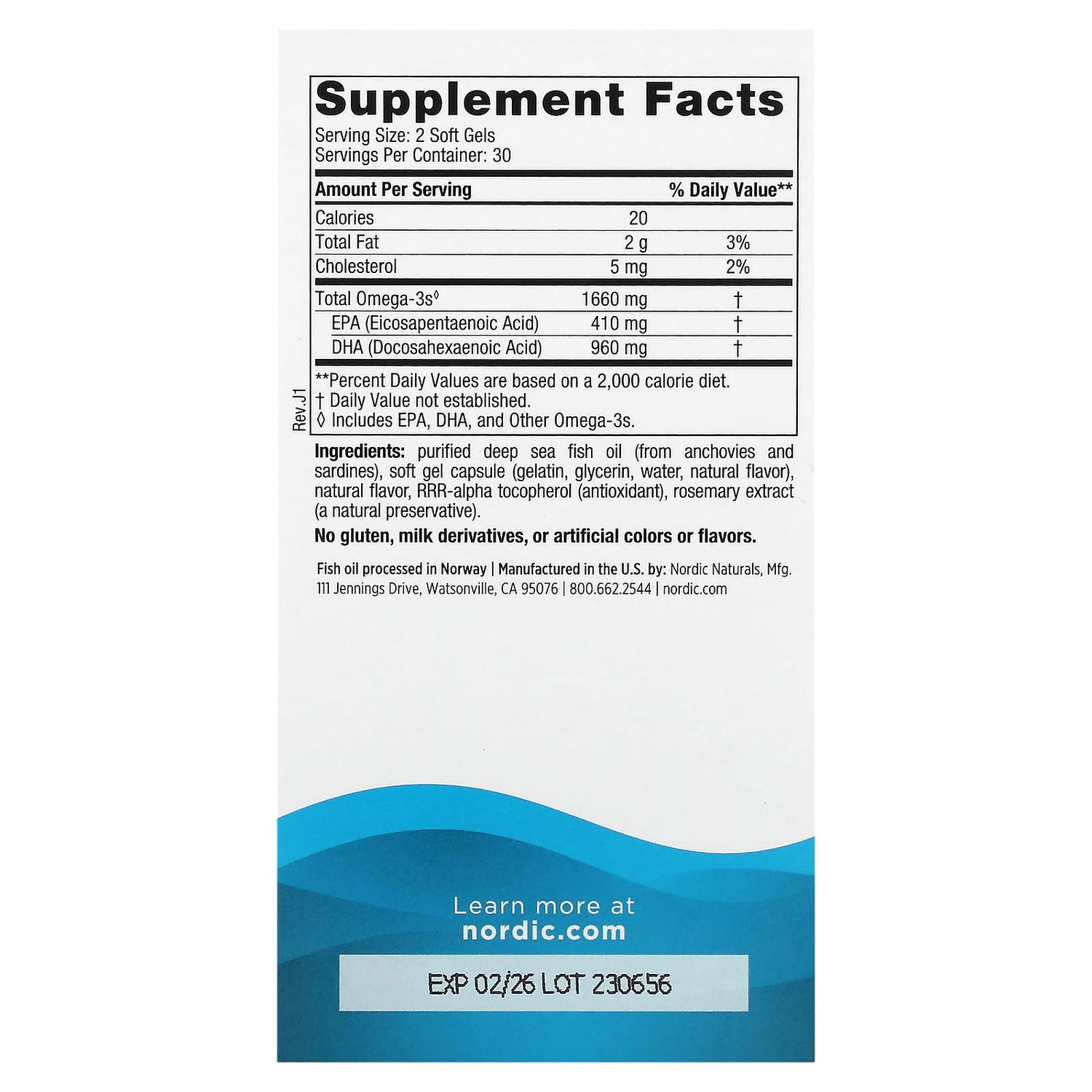 Supplement facts label and details for Nordic Naturals DHA Xtra high-potency fish oil supplement.