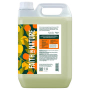Faith In Nature Grapefruit & Orange Purifying Shampoo Refill, 5 litre refill bottle packaging, grapefruit and orange, 5L, ingredients & barcode