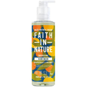 Faith In Nature Grapefruit & Orange Energising Hand Wash, pump bottle packaging, grapefruit and orange, 400ml