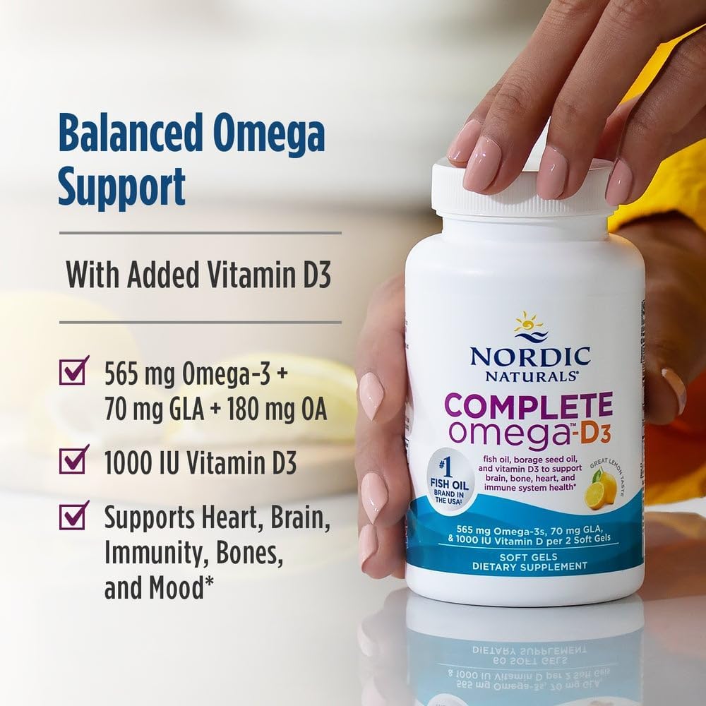 Nordic Naturals Omega-D3 Complet - Capsules molles - Saveur citron - 1000 UI D3