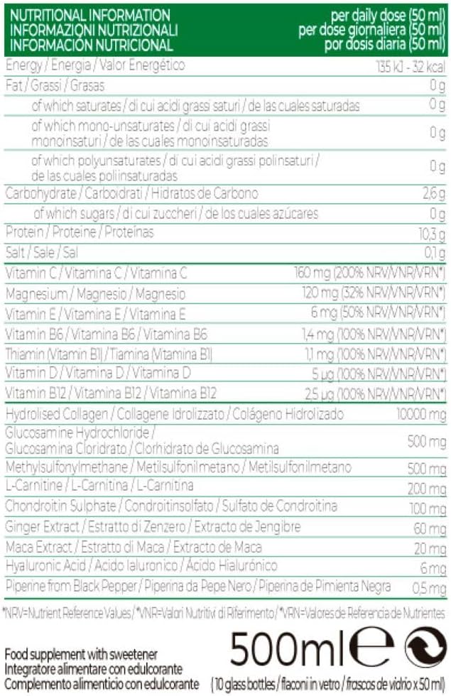 Supplement Facts Image: Artron Collagen Extreme ingredients collagen vitamins 10 x 50ml packaging