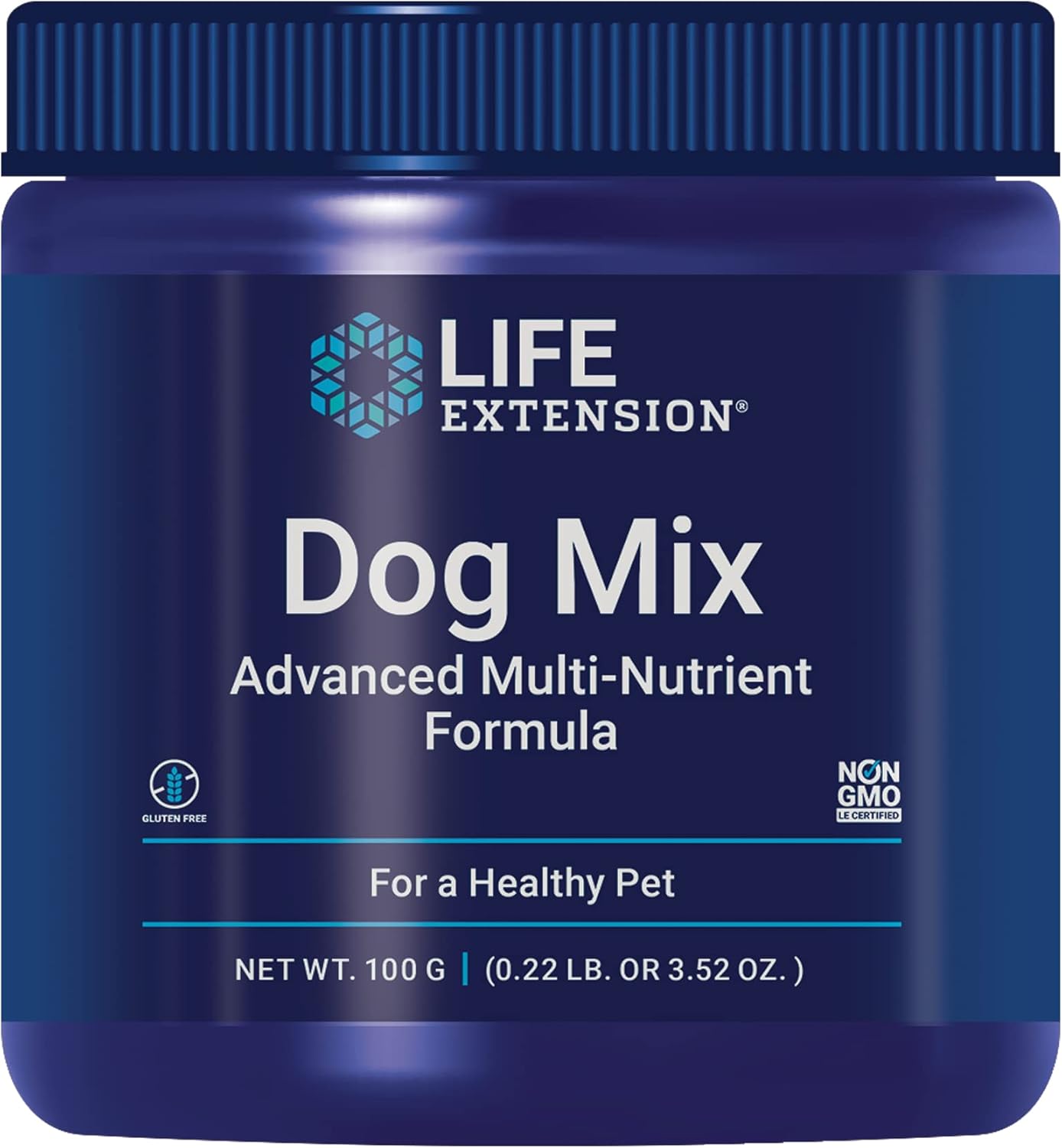 Life Extension Dog Mix daily nutritional supplement powder for dogs, 100g jar.