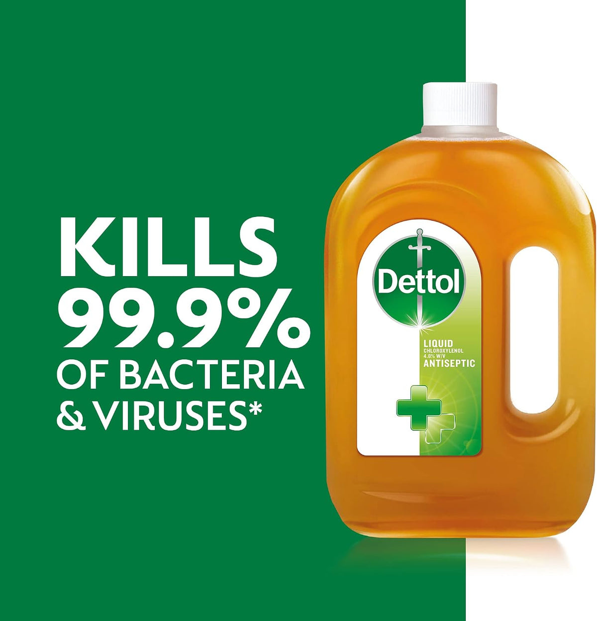 Dettol Antiseptic Liquid Chloroxylenol 4.8% w/v 750ml packaging showing ingredients and product information