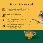 Vahdam India Turmeric Tea Variety Pack, box packaging, herbal tea varieties, 100 tea bags, 180g, brewing instructions