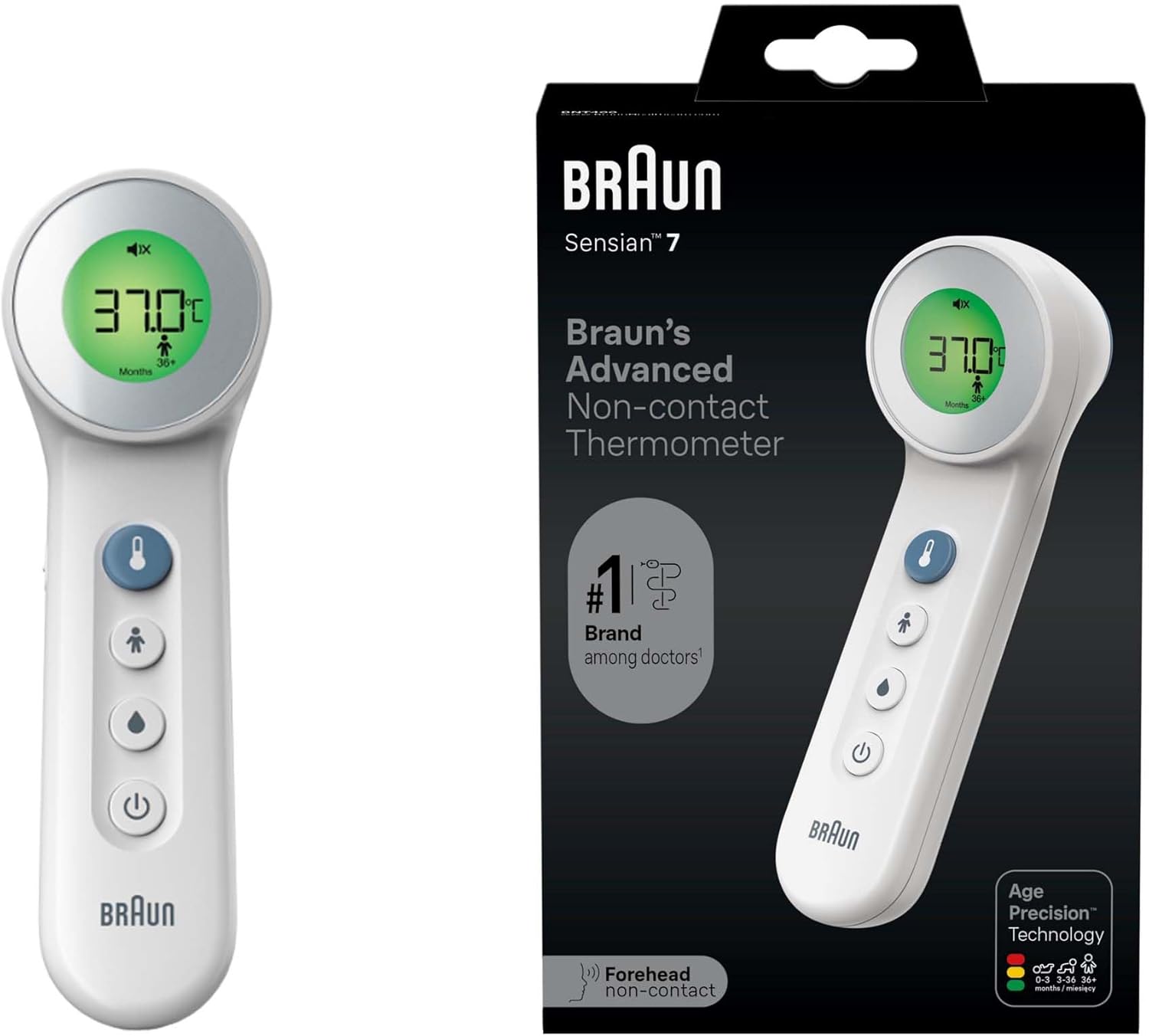 Braun Sensian 7 Advanced Non-Contact Forehead Thermometer BNT400 packaging