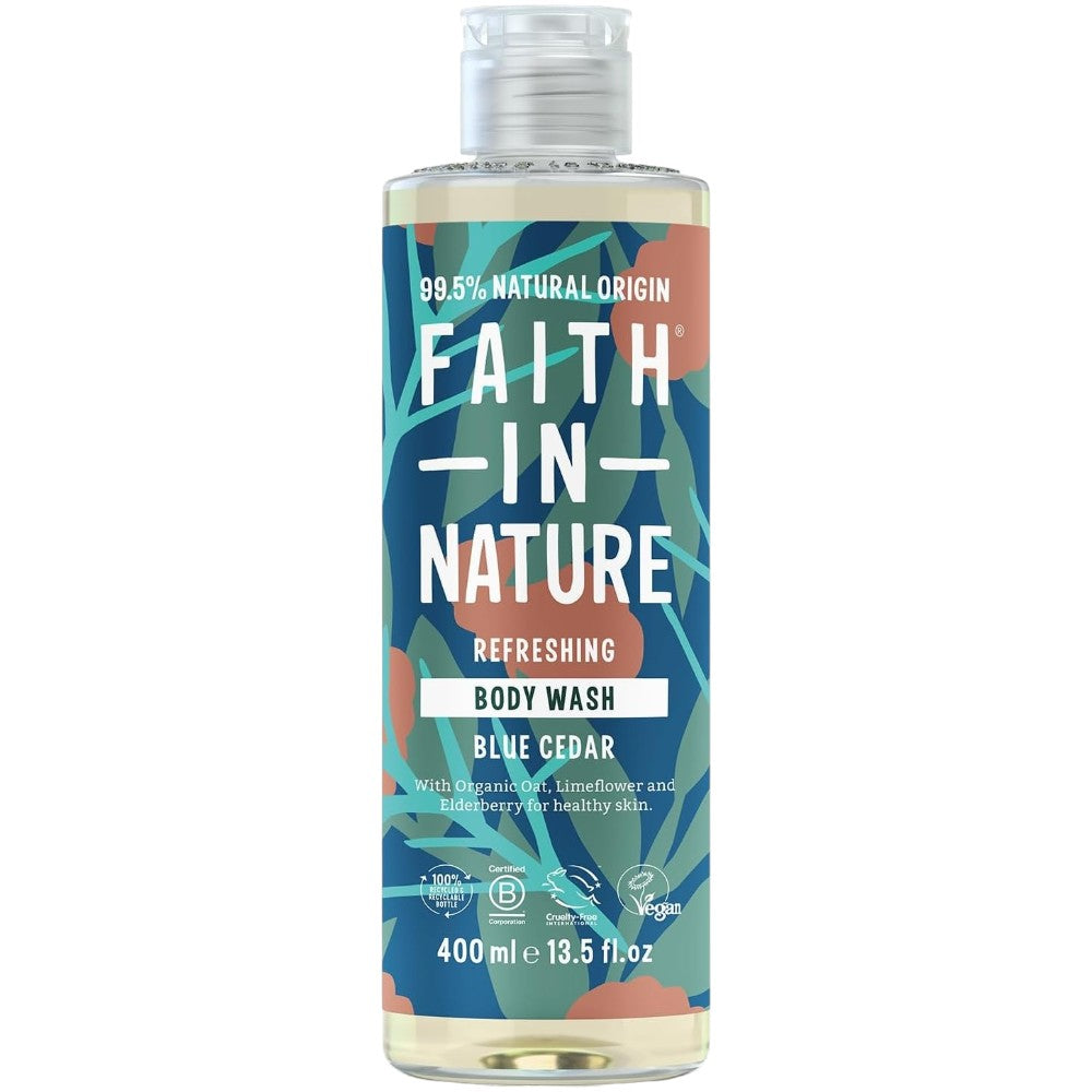 Faith In Nature Refreshing Body Wash Blue Cedar 400ml bottle