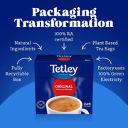 Tetley Original Black Tea Bags box packaging black tea 240 tea bags ingredients and product information 
