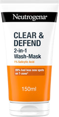 Neutrogena Clear & Defend 2-en-1 Nettoyant & Masque 150ml - Formule à 1% d'Acide Salicylique