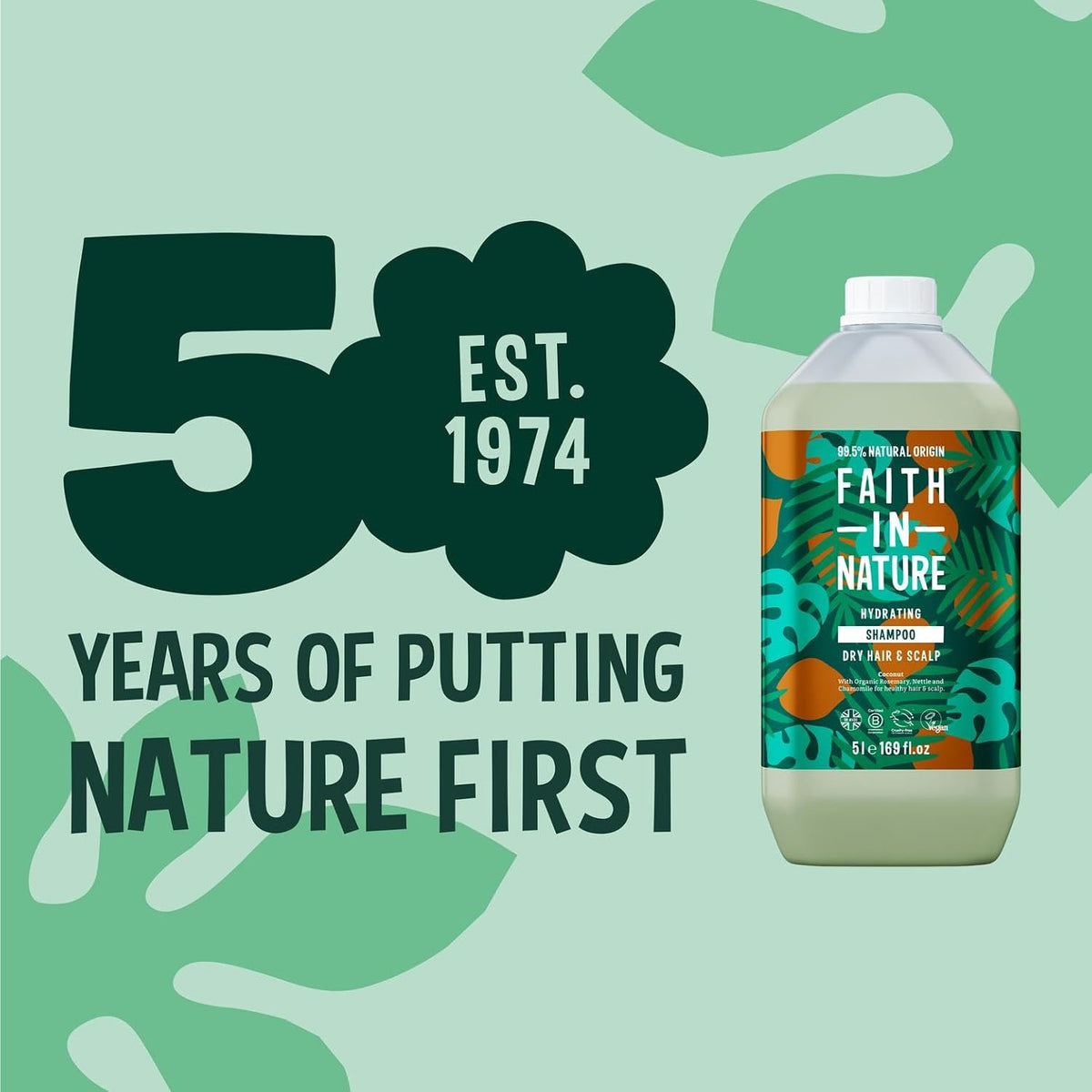 Faith In Nature Coconut Hydrating Shampoo Refill, 5 litre refill bottle packaging, coconut, 5L, hair care