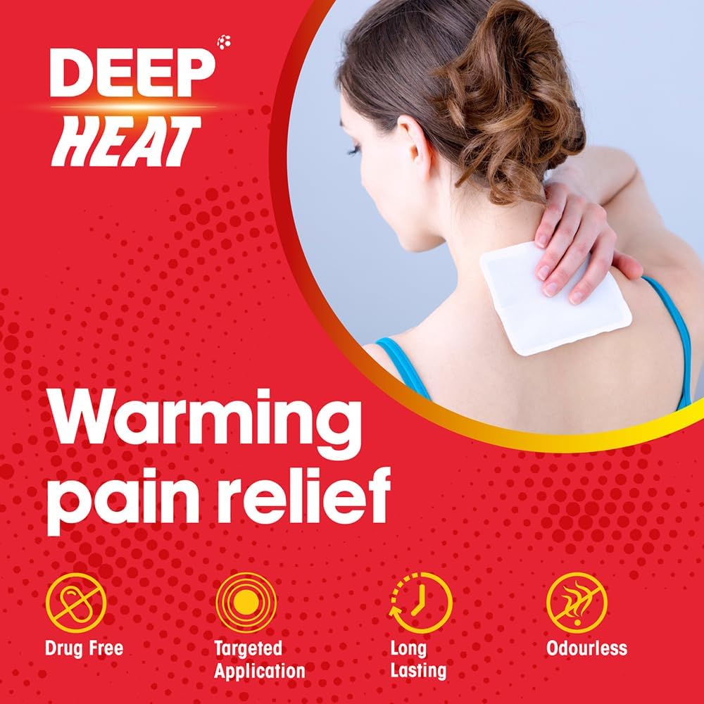 Deep Heat Pain Relief Heat Patch sachet packaging air activated heat patch 1 2 count applied warming patch lifestyle image