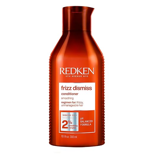 Redken Frizz Dismiss Conditioner bottle, 300ml, anti-frizz, on white background.