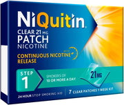 NiQuitin Clear Step 1 Nicotine Patches 21mg pack containing 7 transparent patches